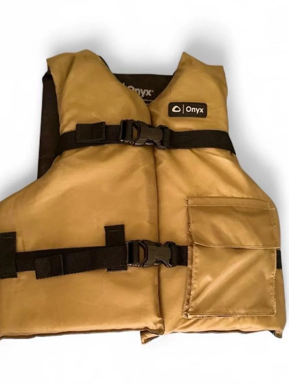 Onyx Kids Bib-Style Life Vest in Tan with Black Straps